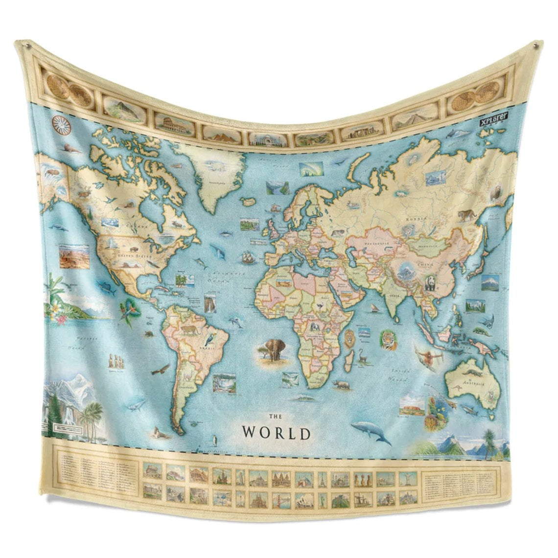 World Map Blanket, Gift For Travelers, Outdoor Gift