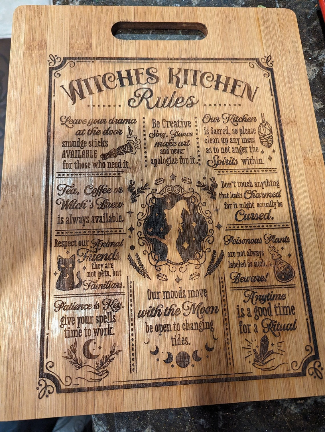 Witches Kitchen Rules Ingredients Engraving Wooden Cutting Board, Halloween Gift