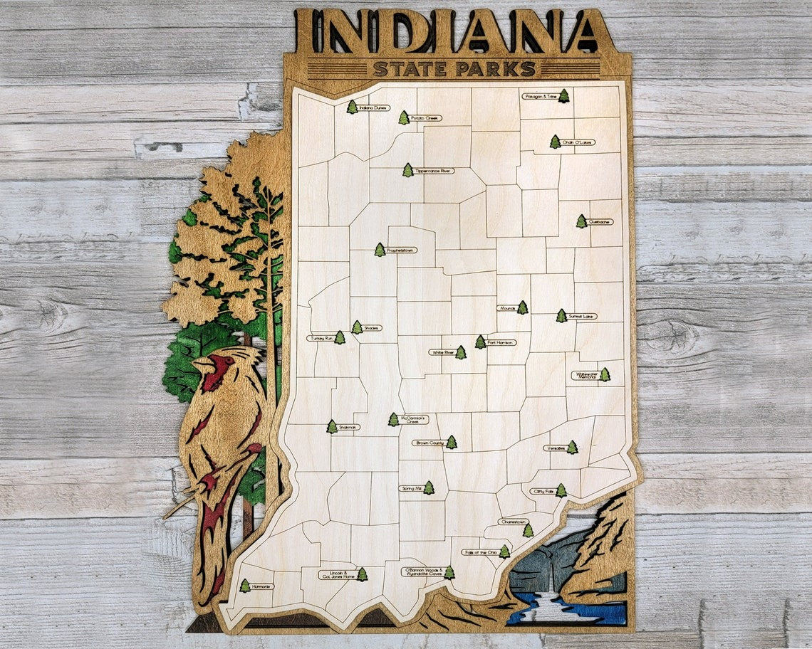 Indiana State Park Map, Personalized Travel Map, Gift For Travelers