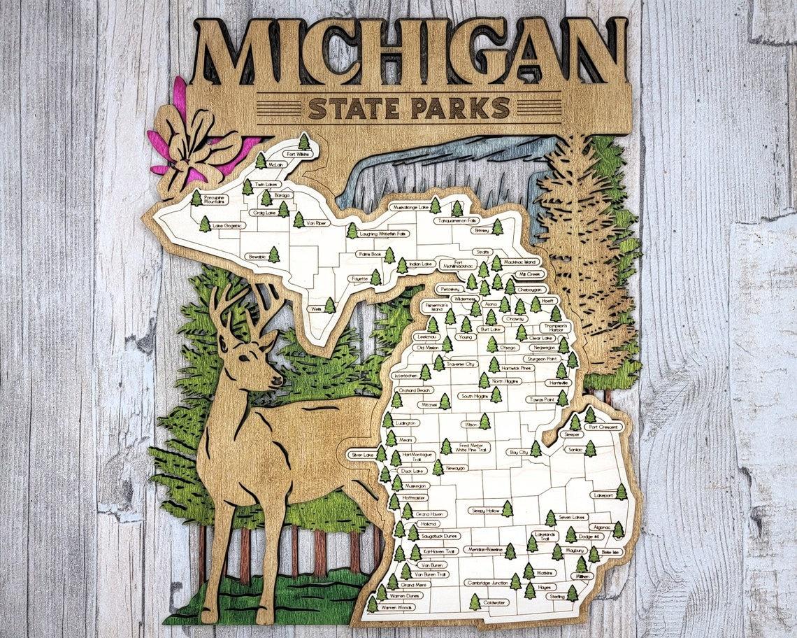 Michigan State Park Map, Personalized Travel Map, Gift For Travelers