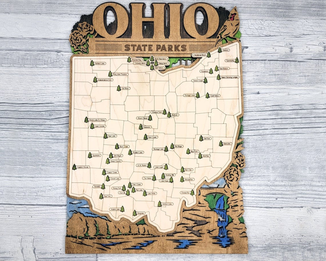 Ohio State Park Map, Personalized Travel Map, Gift For Travelers