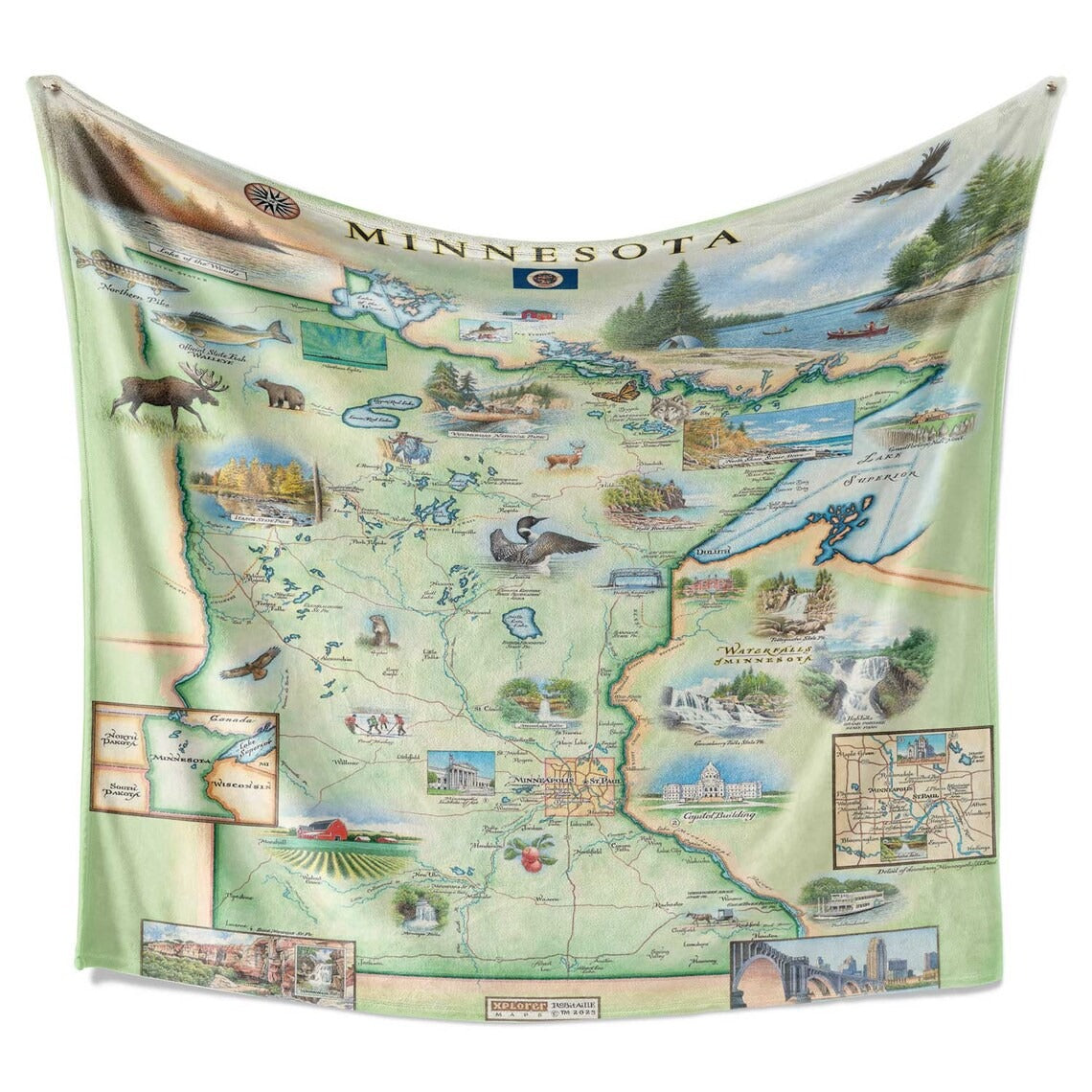 Minnesota State Map Blanket, Gift For Travelers, Outdoor Gift