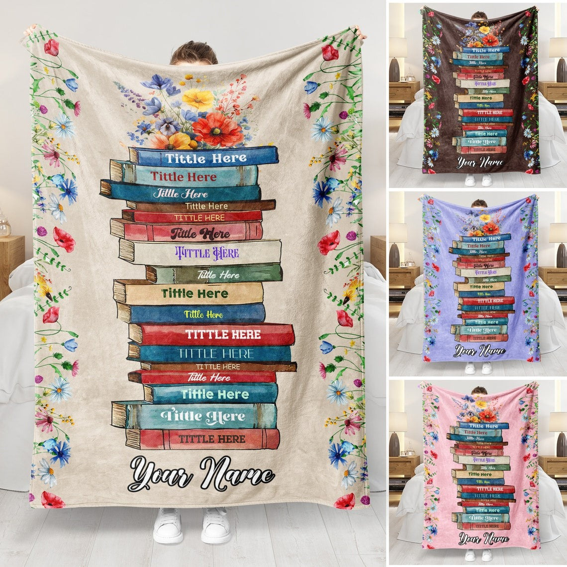 Personalized Floral Book Blanket, Gift For Book Lover, Bookish Gifts