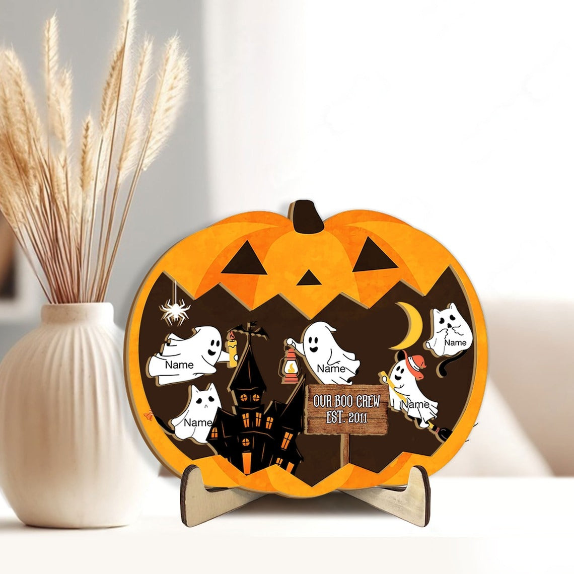 Our Boo Crew Personalized Halloween Family 2 Layered Wood Plaque, Family Gift, Halloween Decor