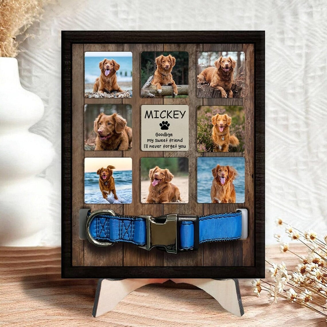 Custom Memorial Pet Collar Frame With Photo, Memorial Gifts For Dog Lovers