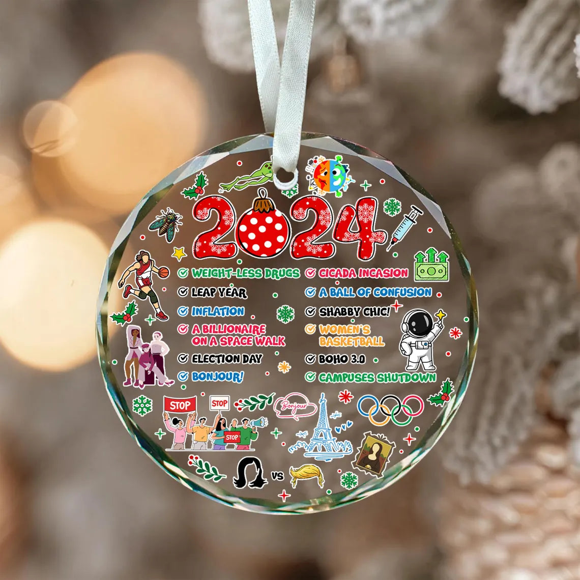 Notable Events 2024 Christmas Glass Ornament, Year in Review