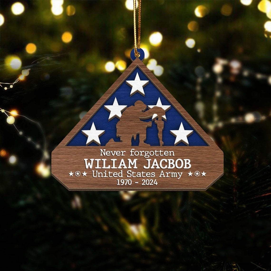 Personalized Veteran Flag Memorial Christmas Ornament, Memorial Keepsake, Gift For Veteran