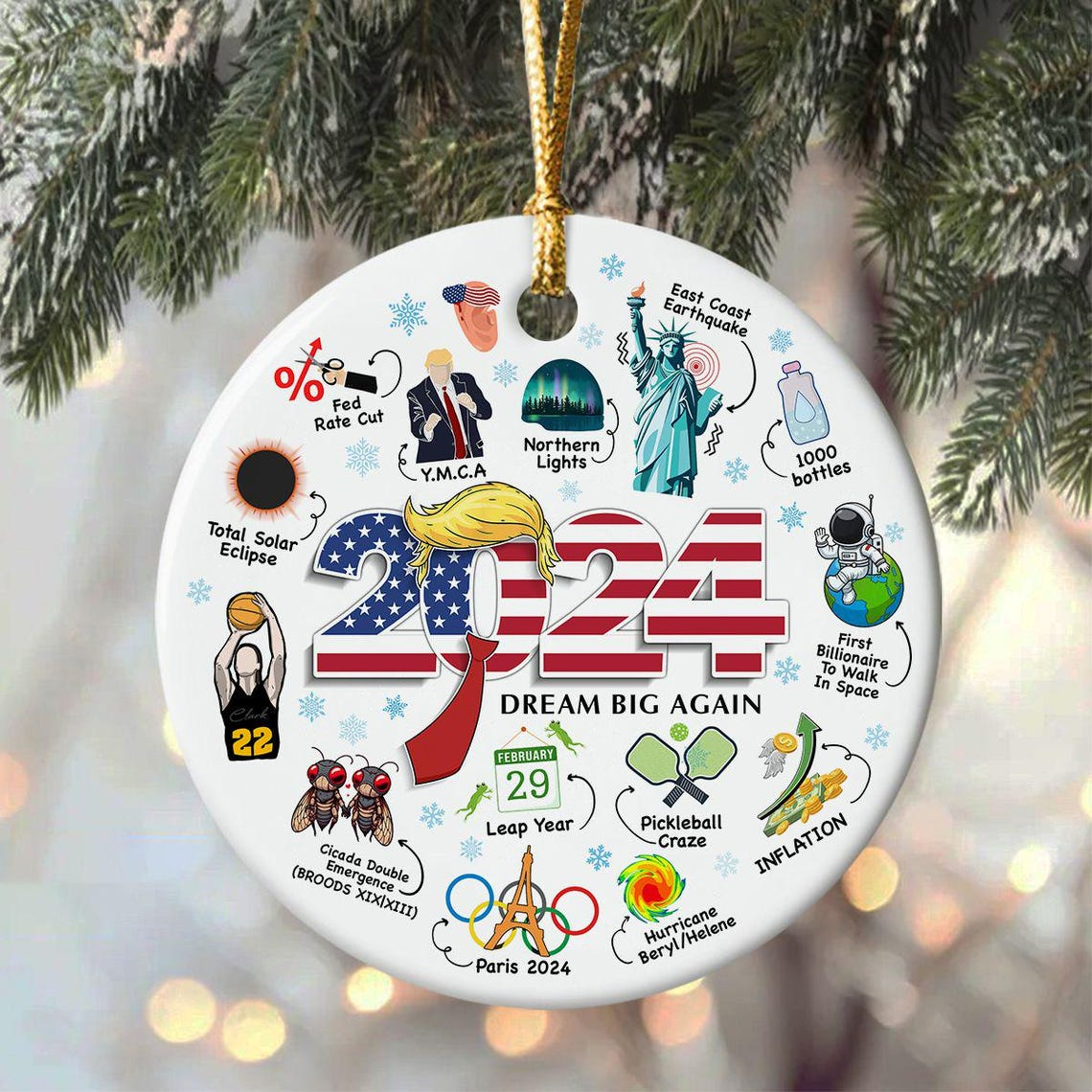 2024 Recap, Christmas Ceramic Ornament, Holiday Gift, Christmas Decor