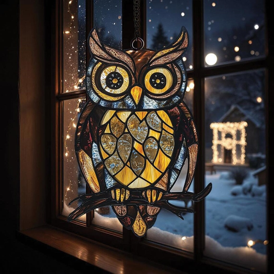 Vintage Owl Acrylic Suncatcher Ornament, Gothic Decor, Gift For Owl Lovers