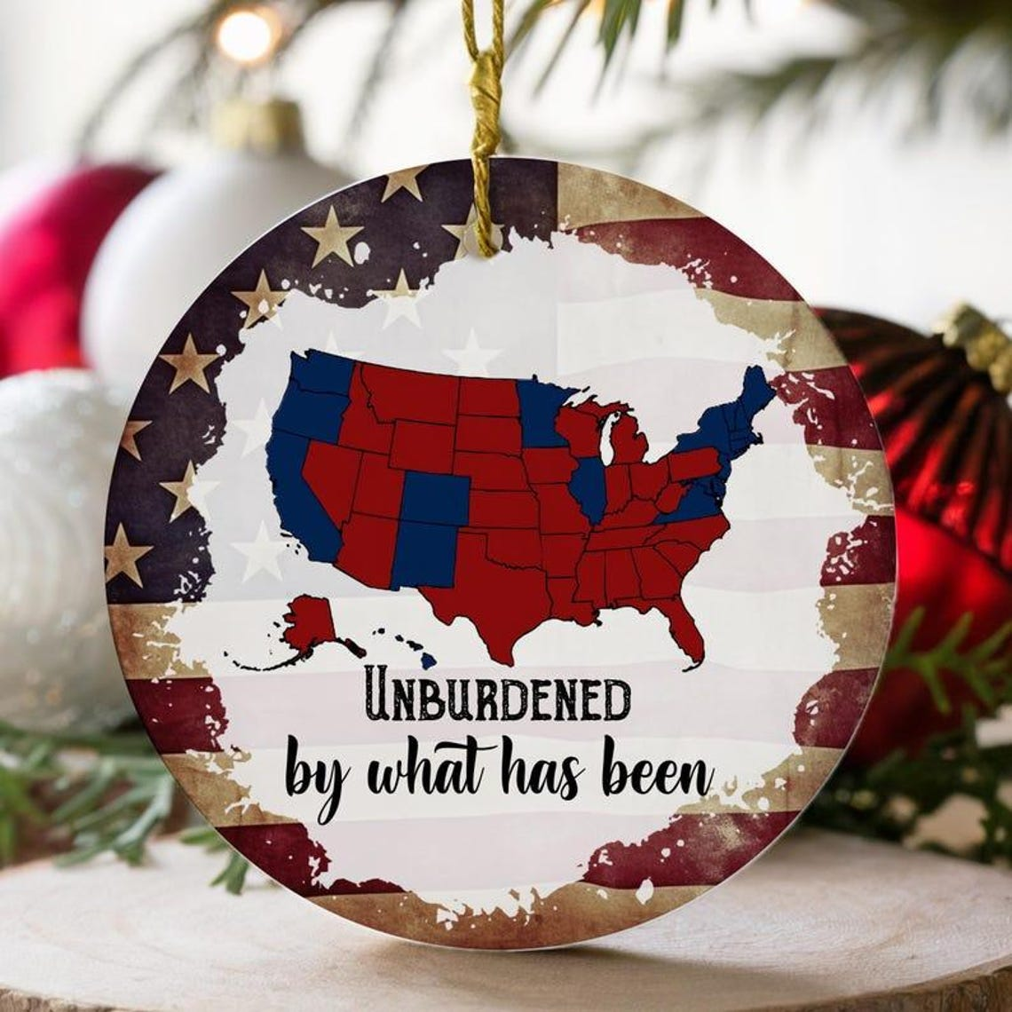 Unburdened By What Has Been, Trump2024 Ceramic Ornament Electoral College Map, Funny Political Orrnament