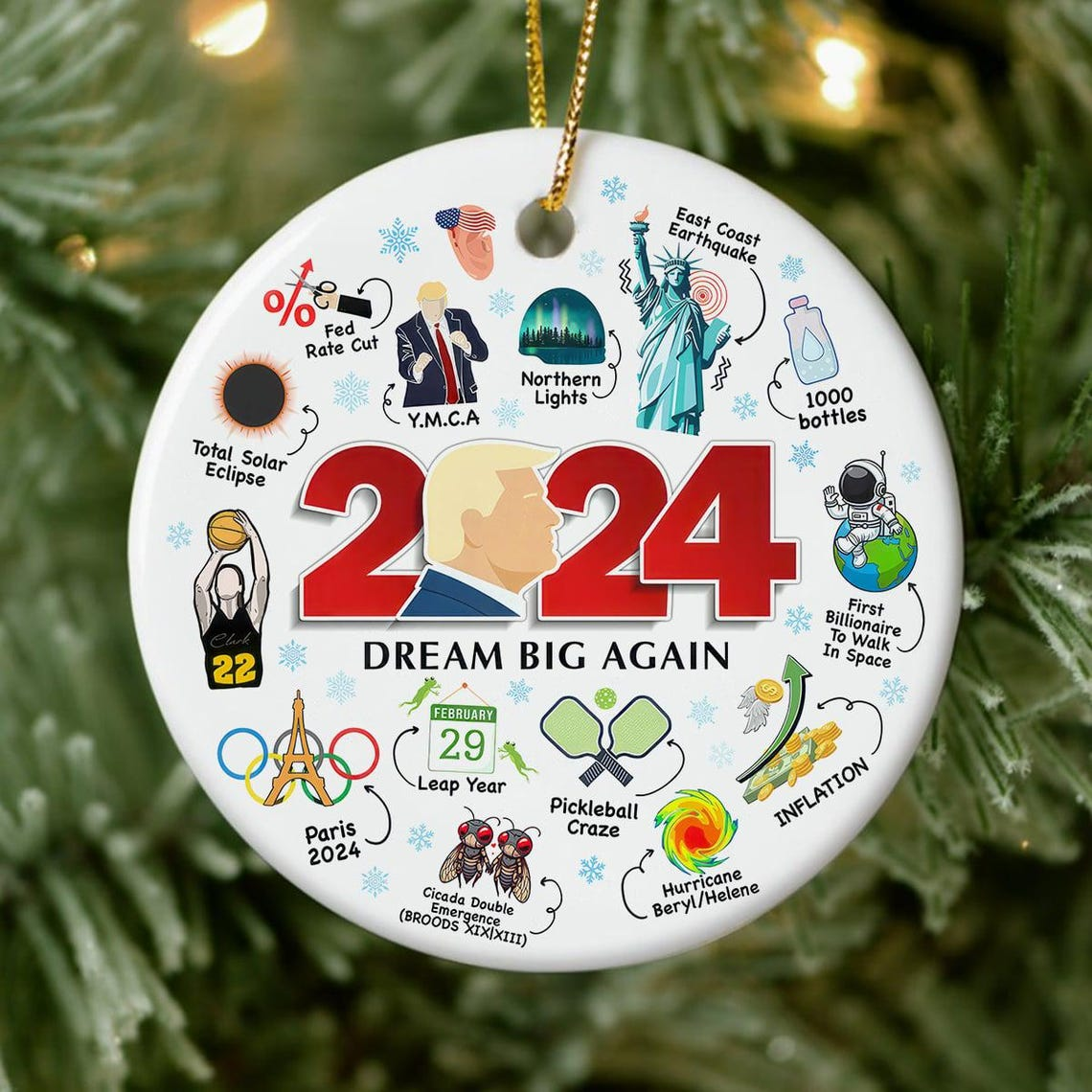 2024 Recap, Trump2024 Christmas Ceramic Ornament, Holiday Gift, Christmas Decor