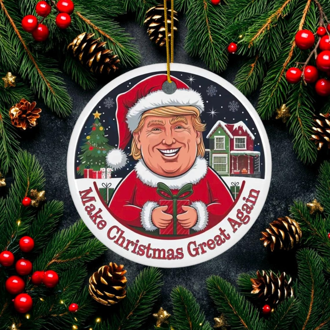 Make Christmas Great Again, Trump2024 US President Funny Christmas Ceramic Ornament, Christmas Decor