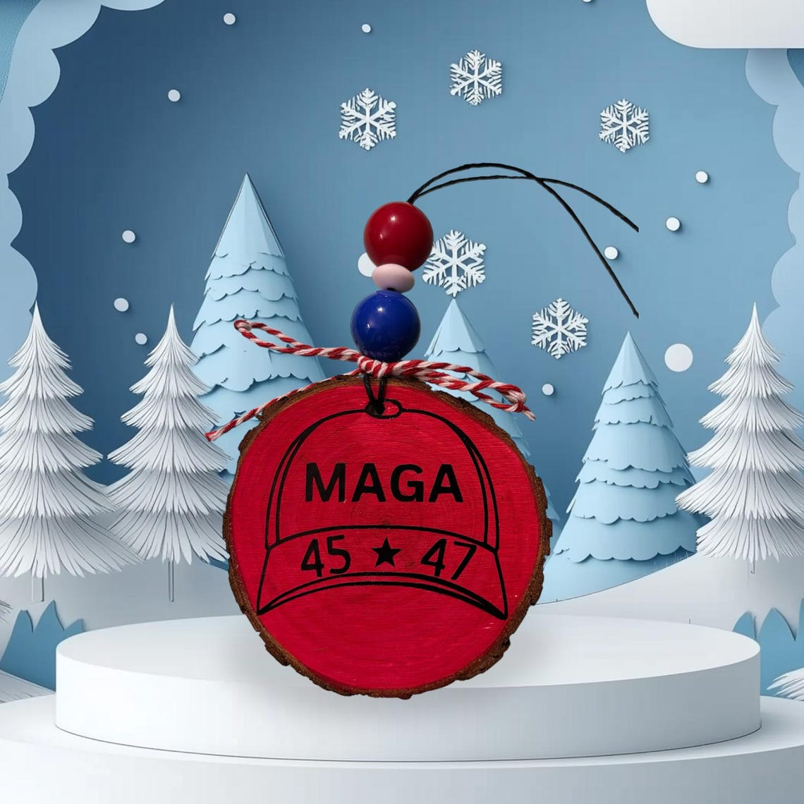 MAGA 45-47 Trump2024, Funny Political Christmas Wood Ornament, Christmas Decor