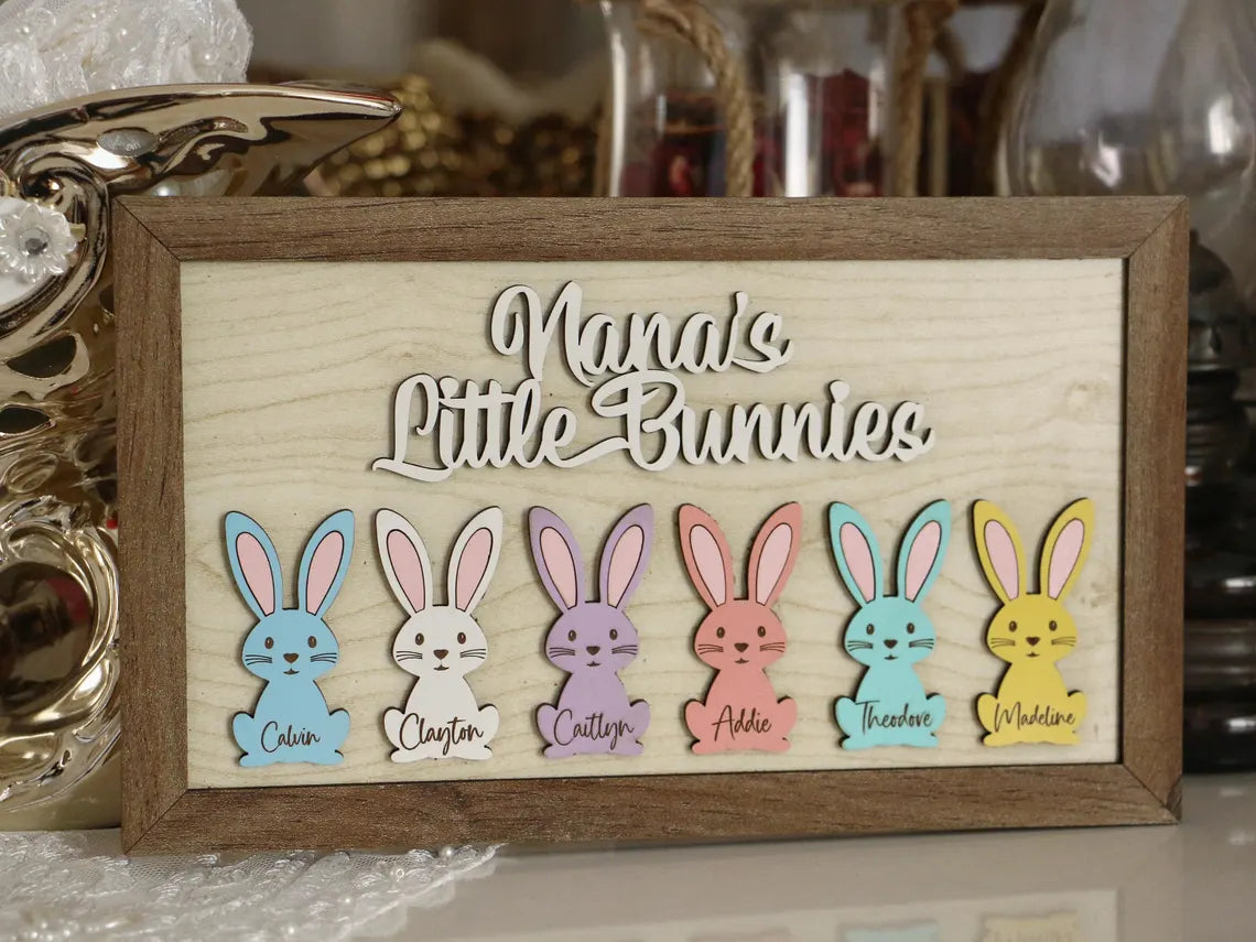 Little Bunnies Personalized Wooden Plaque, Mother's Day Gift, Gift For Mom And Grandma, Easter Gift