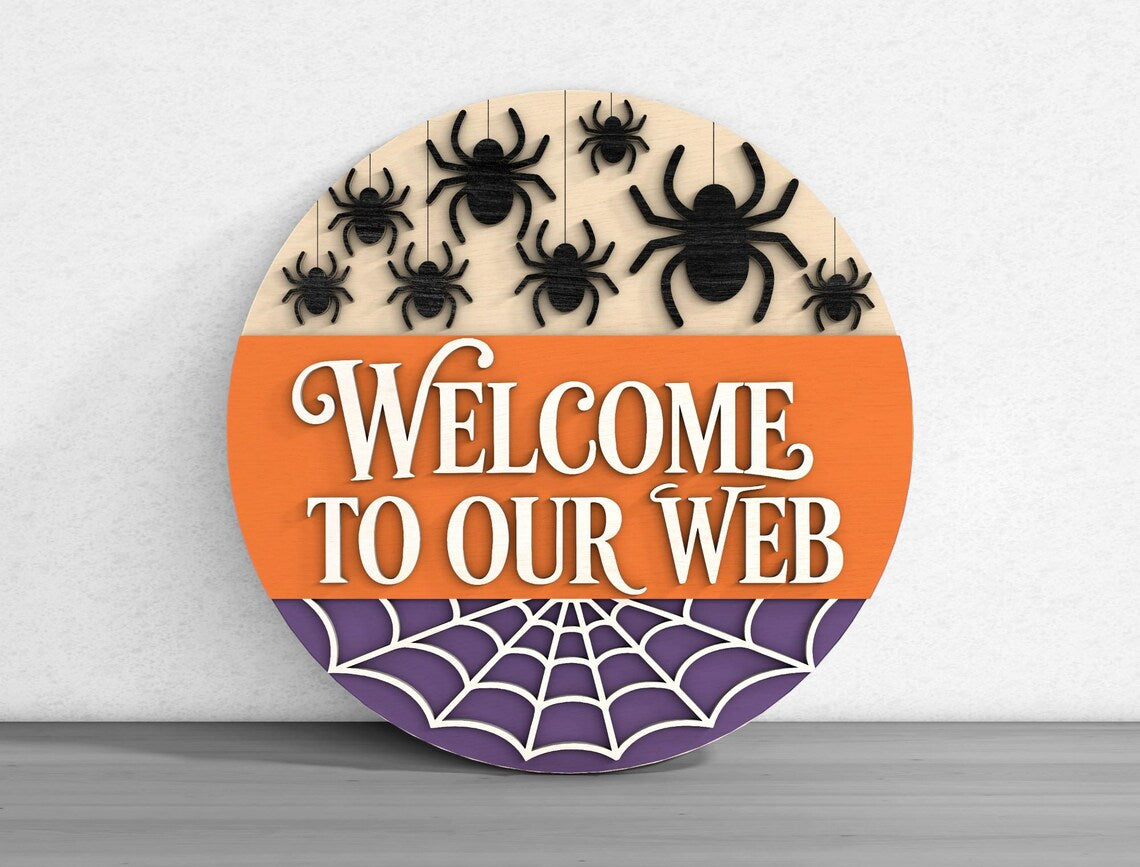Welcome To Our Web Halloween Spider Wood Signs Outdoor, Front Porch Decor, Halloween Door Decor