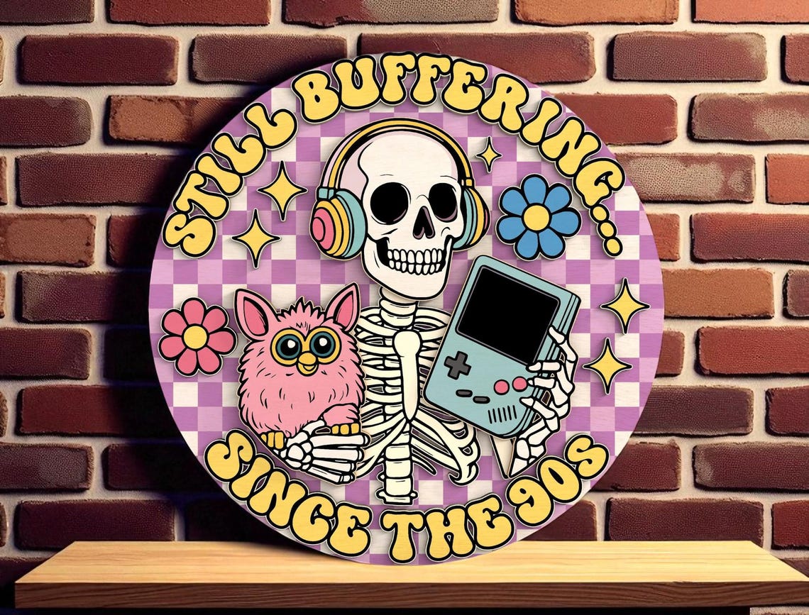 Still Buffering Retro Skeleton Wood Signs Outdoor, Funny Welcome Sign, Halloween Door Decor