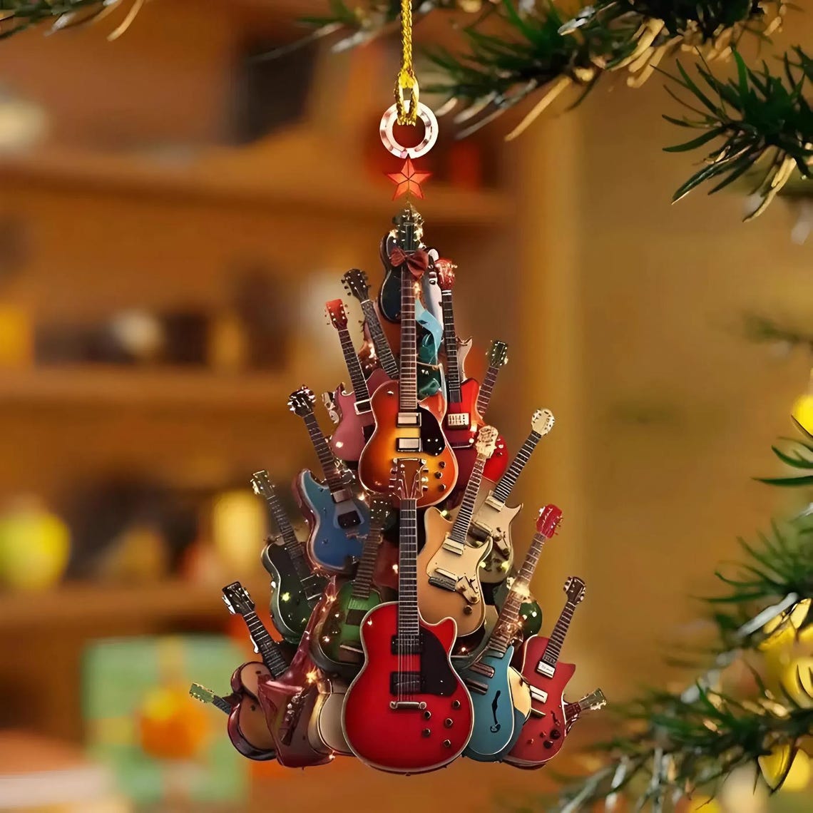 Guitar Christmas Ornament, Custom Acrylic Keychains, Gift for Guitar Players, Xmas Tree Decor