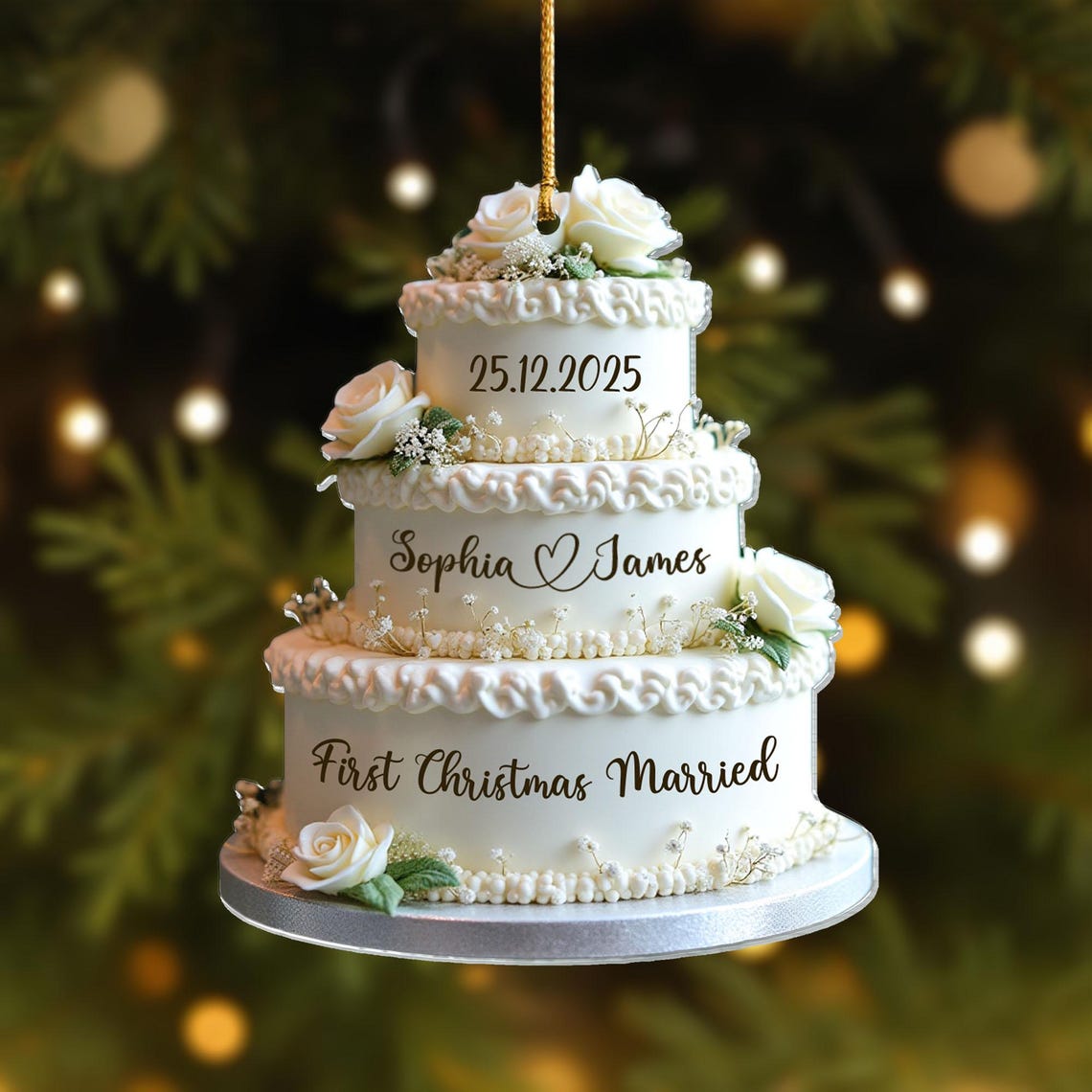 Personalized Wedding Cake First Christmas Married Acrylic Ornament, Custom Name Ornament, Wedding Ornament