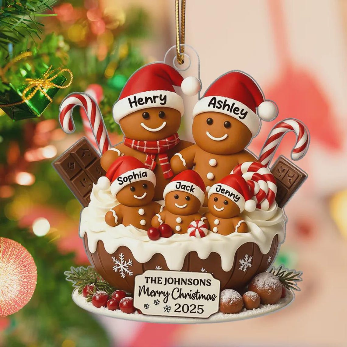 Gingerbread Family Christmas Ornament, Acrylic Ornament, Family Personalized Gifts, Christmas Tree Decoration