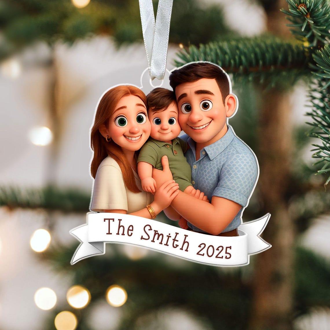 Custom Family Portrait Acrylic Ornament, Cartoon Family Portrait Xmas Decorations, Photo Christmas Ornaments