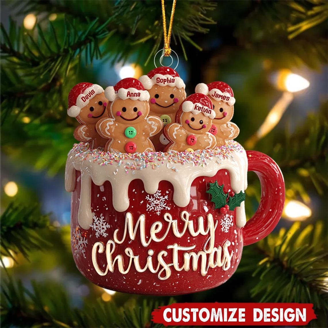Gingerbread Family Christmas Ornament, Custom Acrylic Ornaments, Family Personalized Gifts