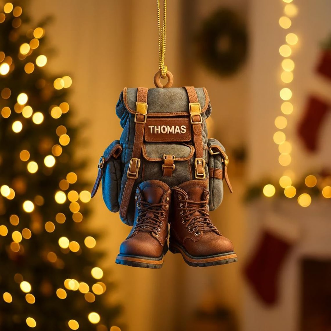 Custom Name Hiking Acrylic Ornament, Camping Lover Unique Christmas Ornaments
