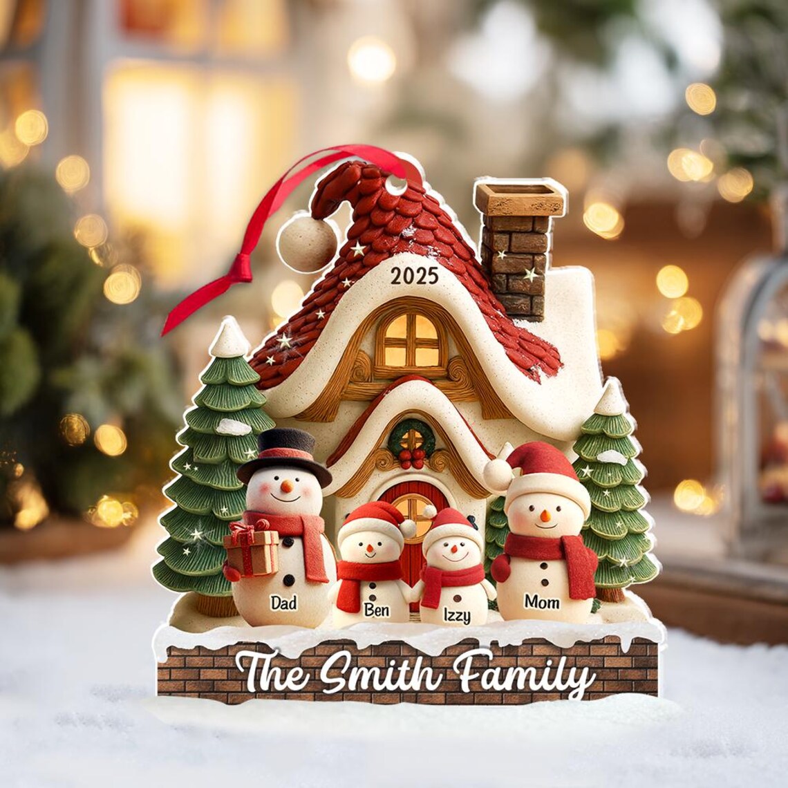 Snowman Family Christmas Ornament, Family Personalized Gifts, Acrylic Ornament, Christmas Ornament