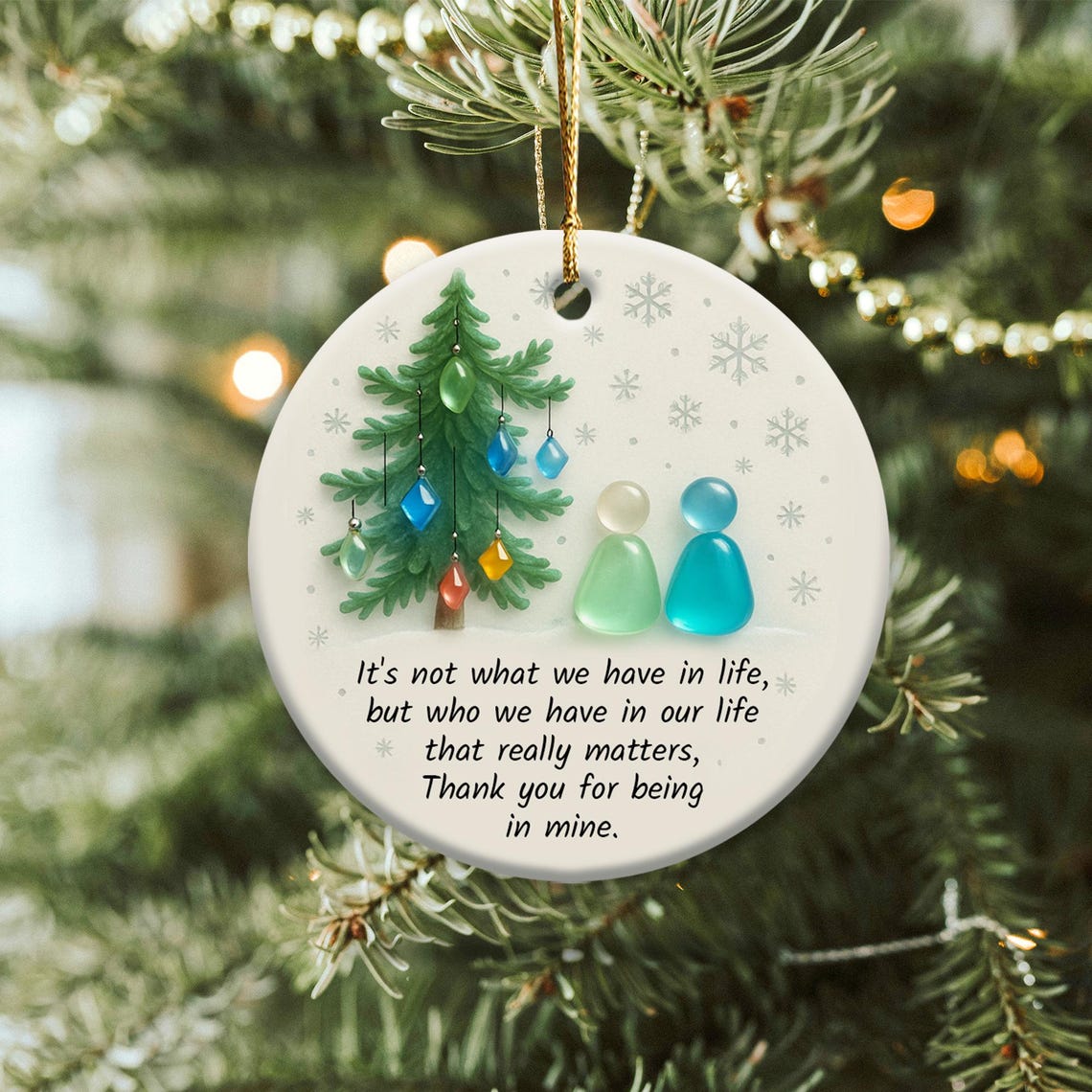 Timeless Friendship Sea Glass Print Ceramic Ornament, Best Friend Christmas Ornament, Christmas Ornament