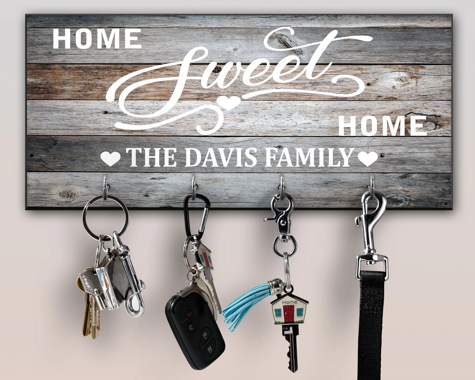 Home Sweet Home Family Wooden Key Holder, Entryway Key Holder, Wall Mount Key Holder