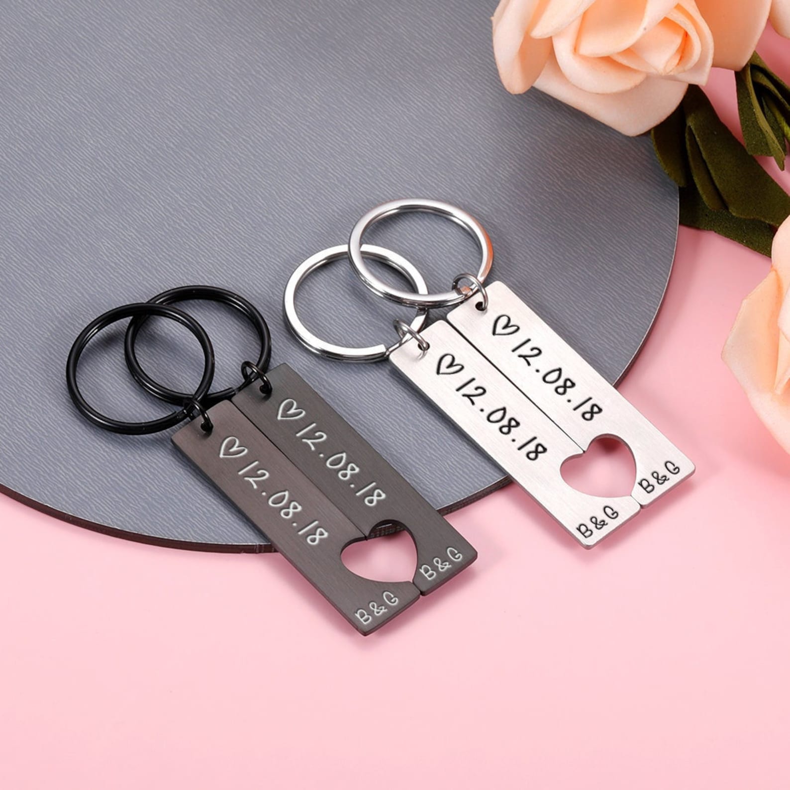 Custom Couple Keychain, Matching Keychains, Valentine's Day Gifts