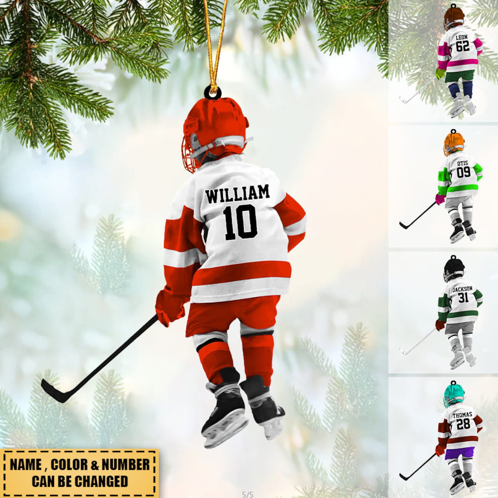 Custom Kid Hockey Players Acrylic Christmas Ornament, Ice Hockey Ornament, Gift For Hockey Fans