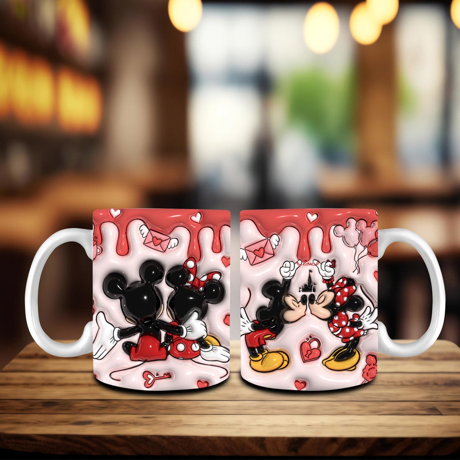 3D Candy Hearts Mouse Couples Valentine Coffee Mug, Couple Mug, Gift For Couple