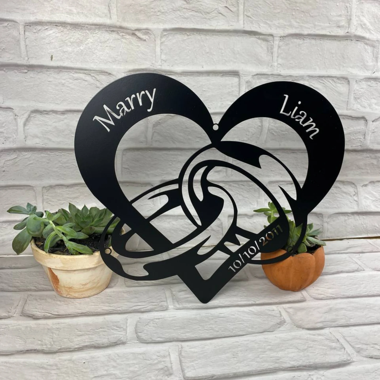 Heart Rings Metal Wall LED Light, Couple Neon Sign, Marriage Couple Neon Wall Decor, Couple Valentine Gift, Wedding Gifts