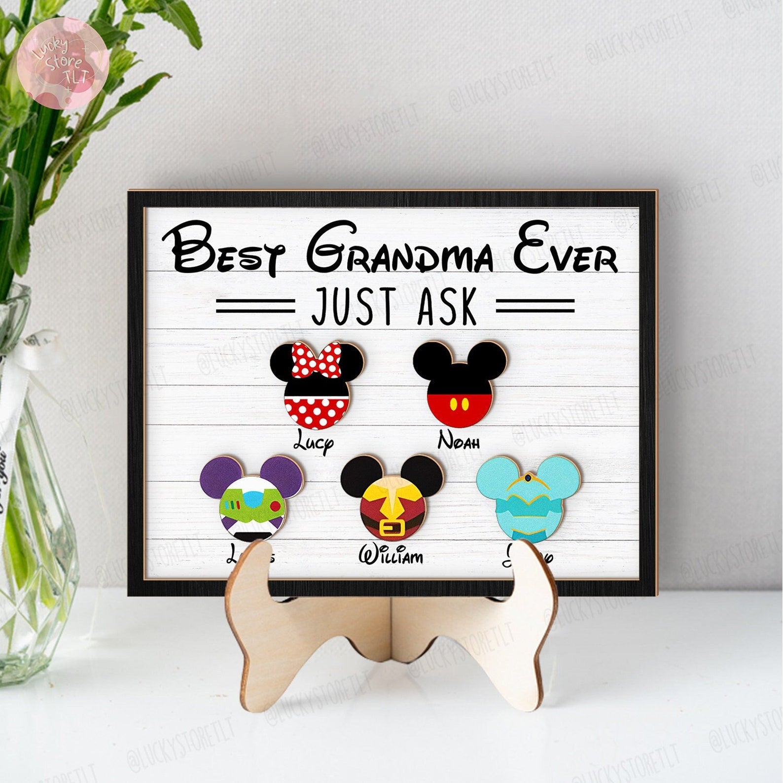 Mickey Mouse And Friends Personalized Wooden Plaque, Mother's Day Gift, Gift For Grandma