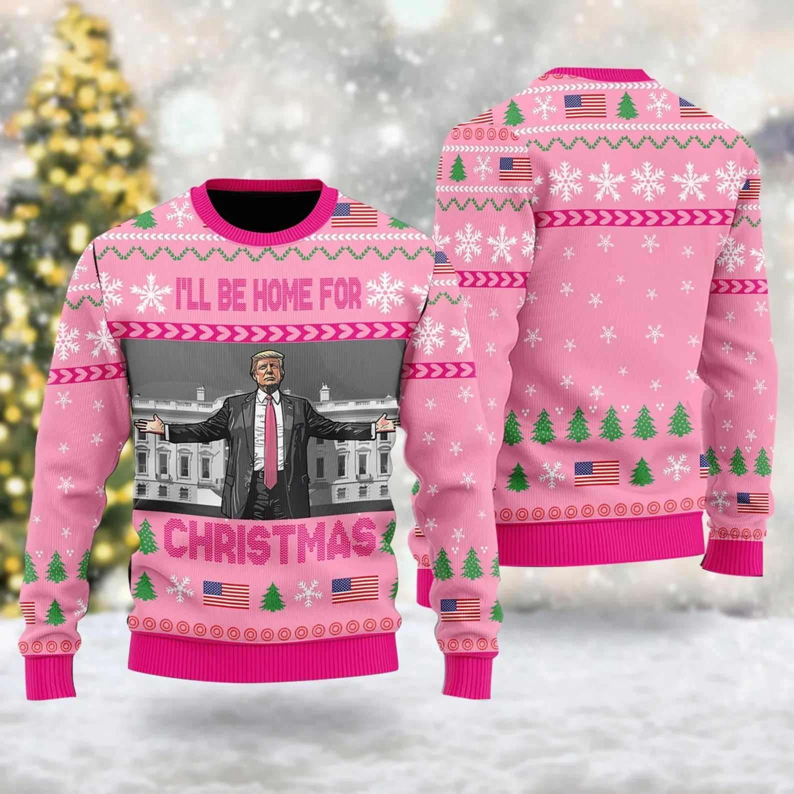 Trump2024 Ugly Christmas Sweater, I'll Be Home for Christmas Sweater, Christmas Shirts