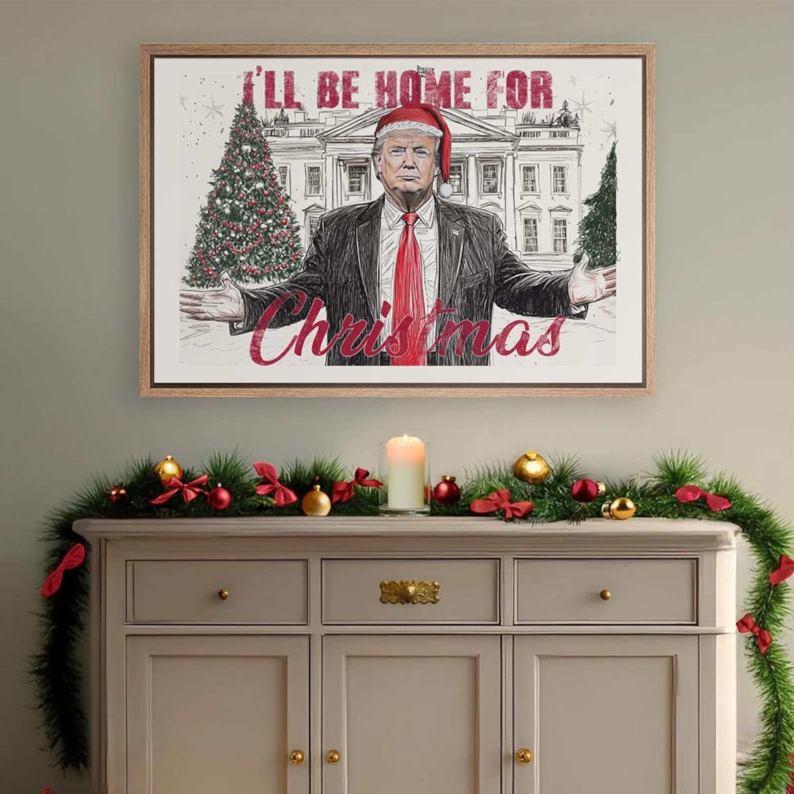 I'll Be Home For Christmas Trump2024 Canvas Wall Art, Vintage Funny Humorous, Patriots Gift