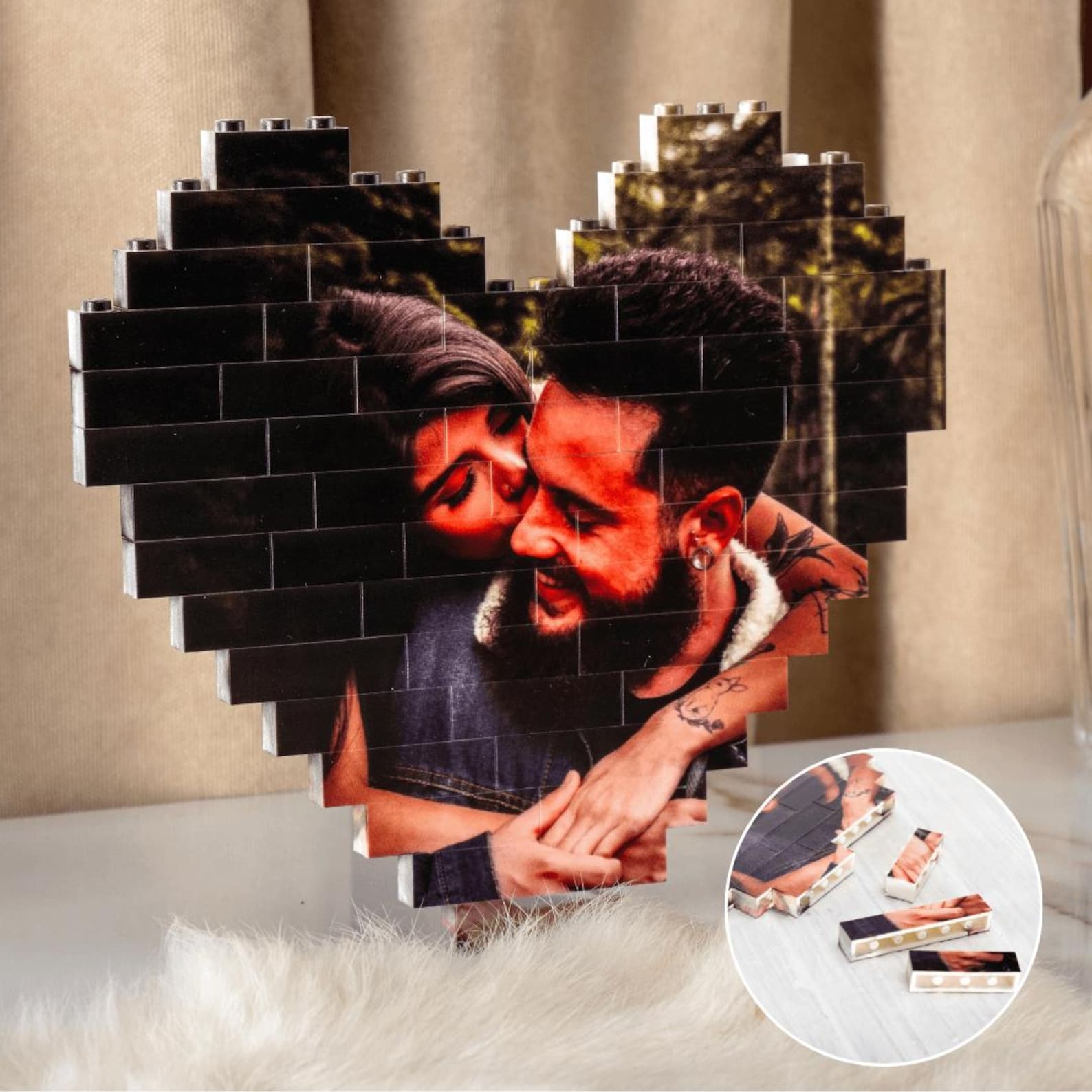 Valentines Custom Photo Building Block, Puzzle Heart Shape Photo Block, Valentine's Day Gifts