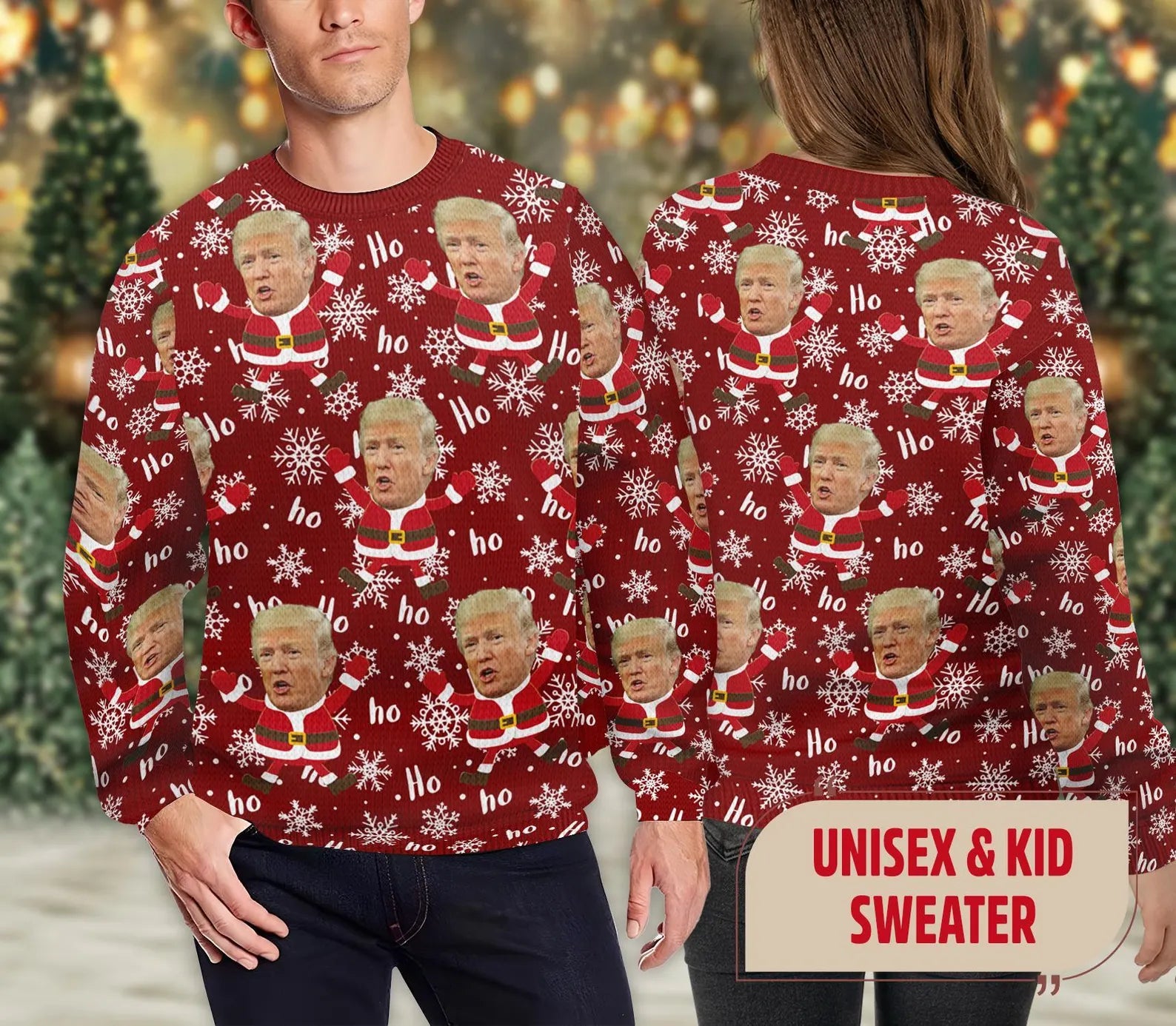 Ugly Christmas Light Sweater, Santa Trump2024 Ugly Sweater, Unique Christmas Sweaters