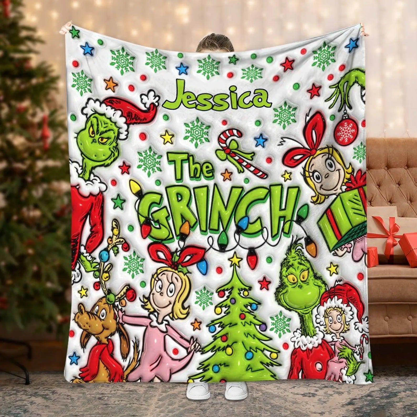 The Grinch Personalized Christmas Blanket, Merry Grinchmas, Christmas Gift