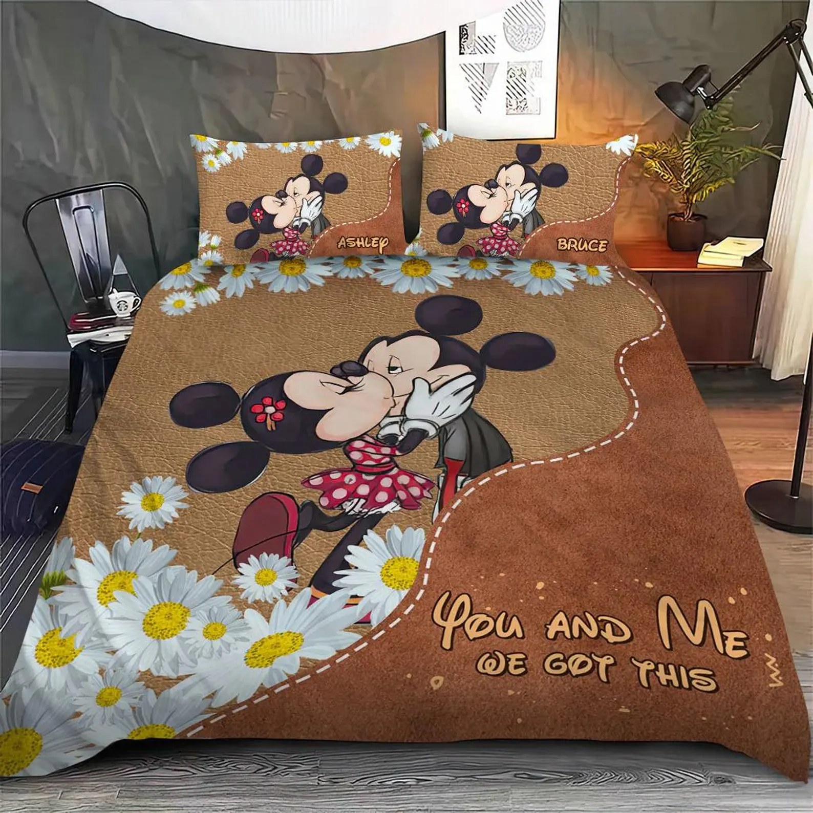 You And Me We Got This Mickey And Minnie Quilt Bed Sets, Couple Bedding Set, Mickey and Minnie Bedding Set, Couple Valentine Gift