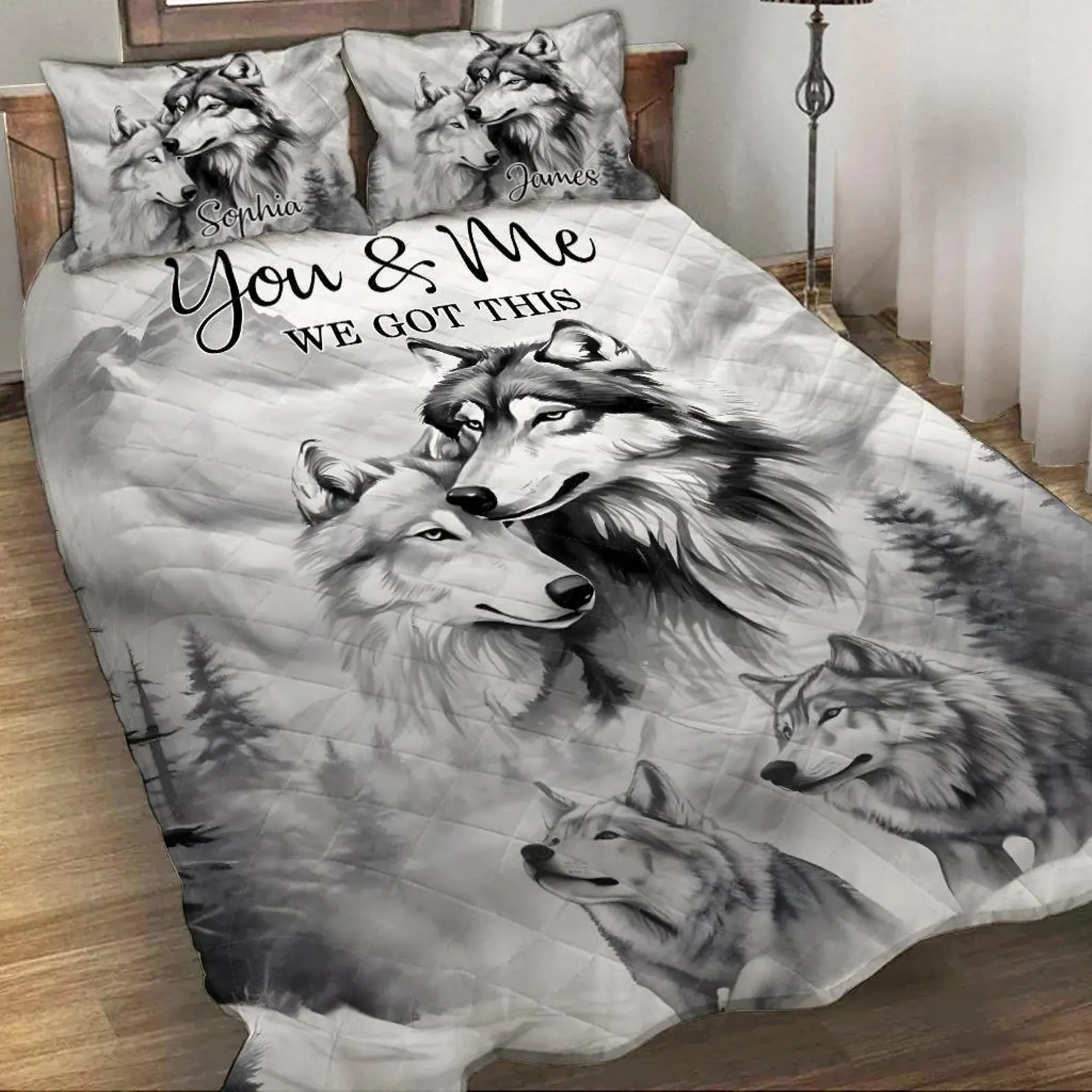 You and Me We Got This Black White Wolf Couple Quilt Bed Sets, Couple Bedding Set, Couple Valentine Gift