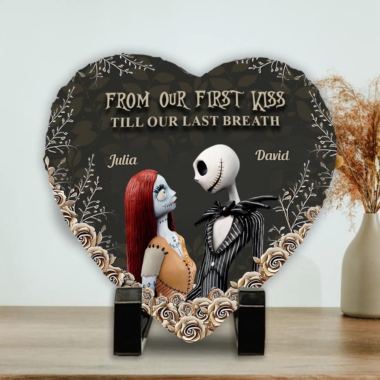 From Our First Kiss Till Our Last Beath Personalized Heart Stone, Jack Sally Slate Stone, Valentines Gift