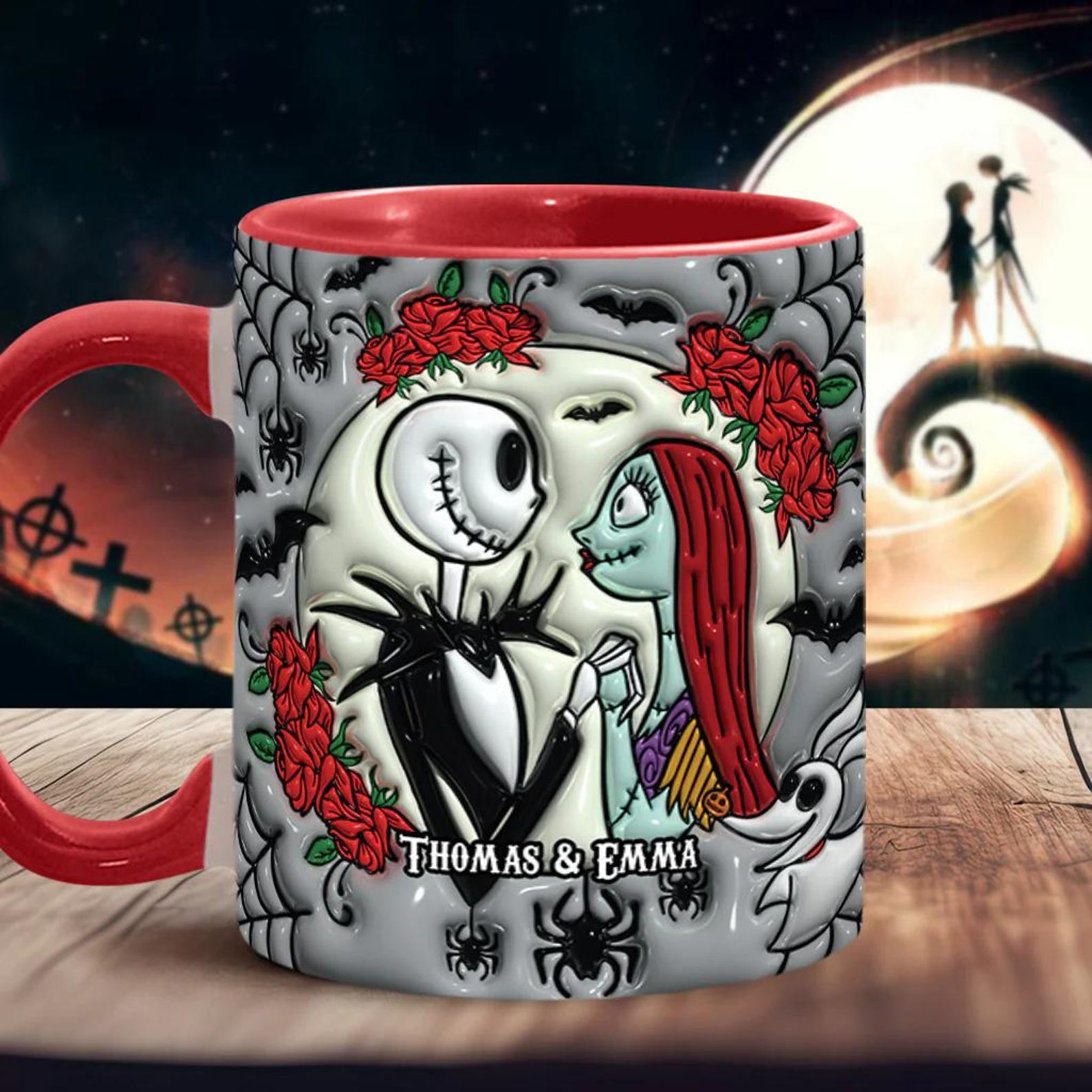 Jack And Sally Nightmare Before Christmas Personalized Accent Mug, Two Tone Coffee Mugs, Couple Gifts