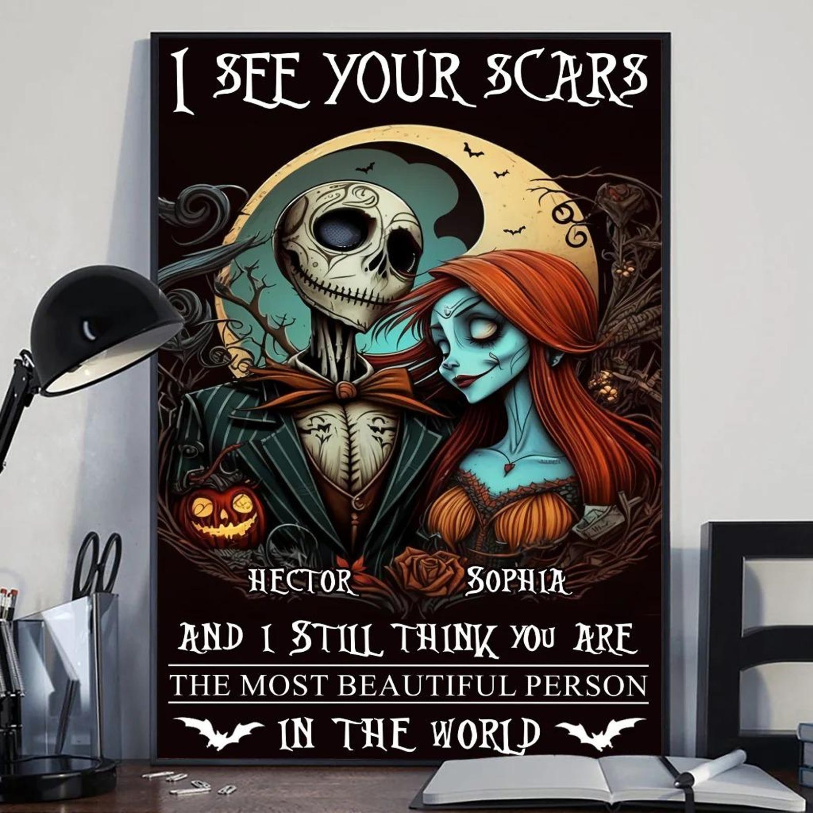 I See Your Scars Custom Couple Canvas Wall Art, Jack Sally Gothic Prints, Couple Gift