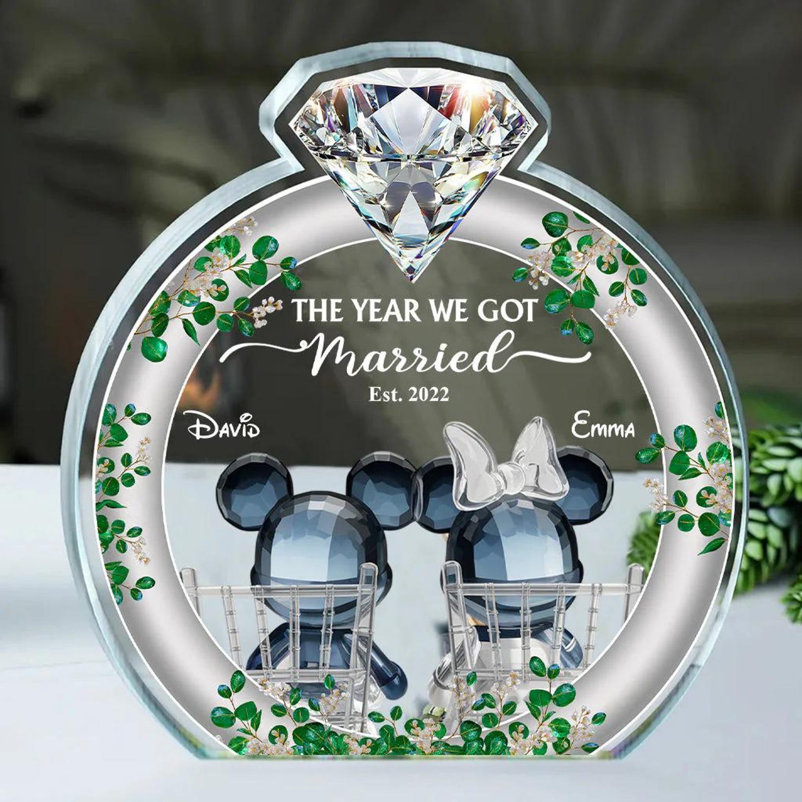 The Year We Got Married Custom Wedding Anniversary Ring Shape Acrylic Plaque, Valentine Gift