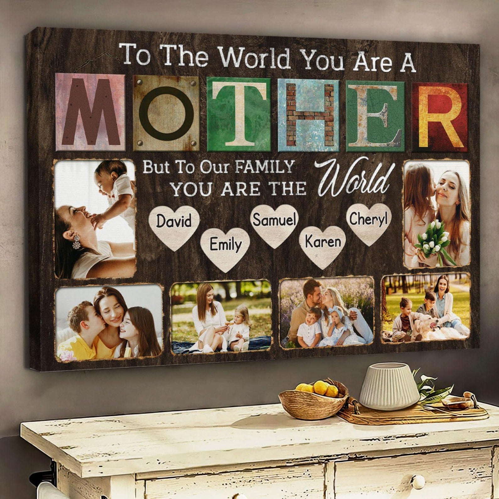 To Our Family You Are The World Mom, Custom Canvas Prints, Mothers Day Gift, Gift For Mom