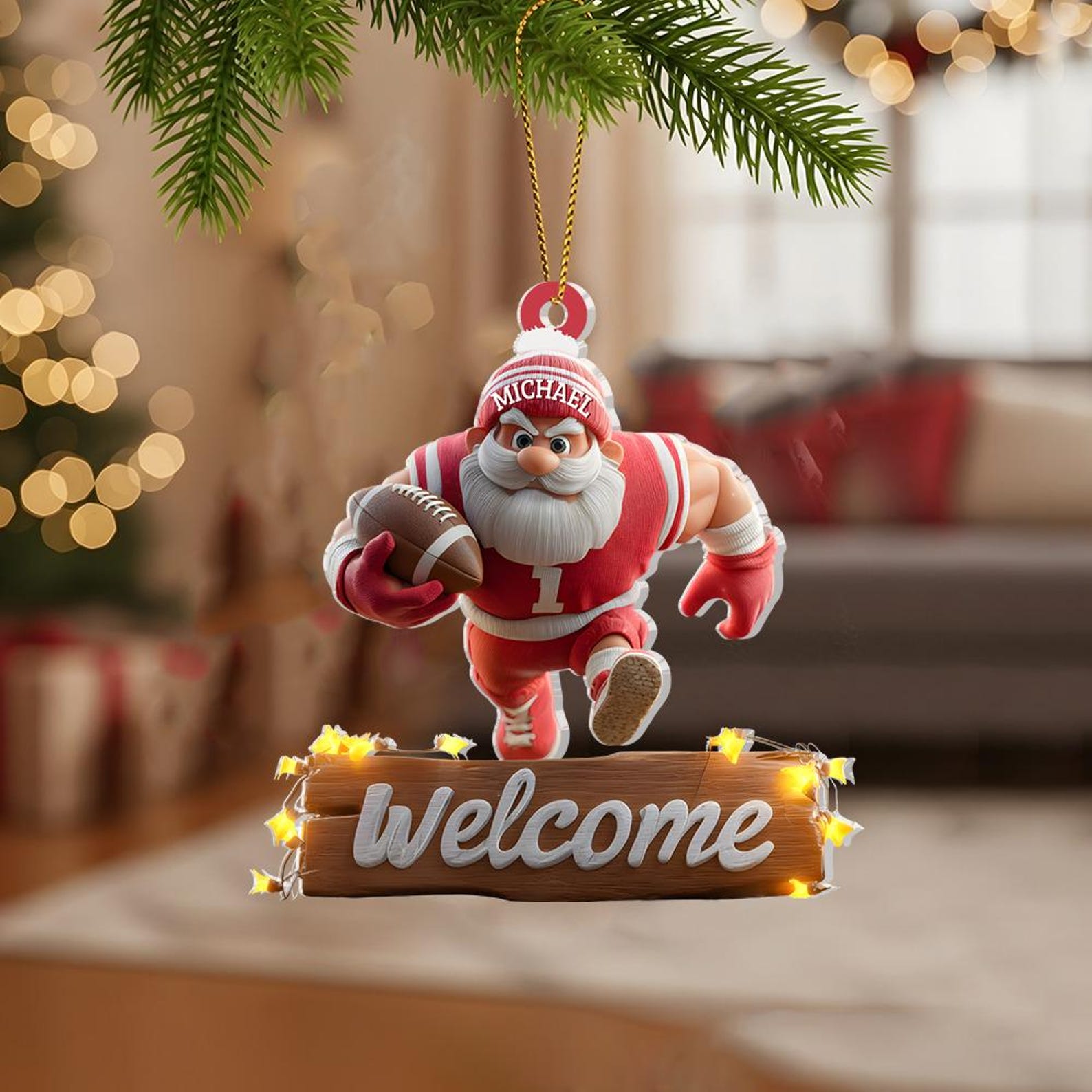 Football Santa Ornament, Christmas Tree Decoration, Acrylic Ornament, Christmas Ornament