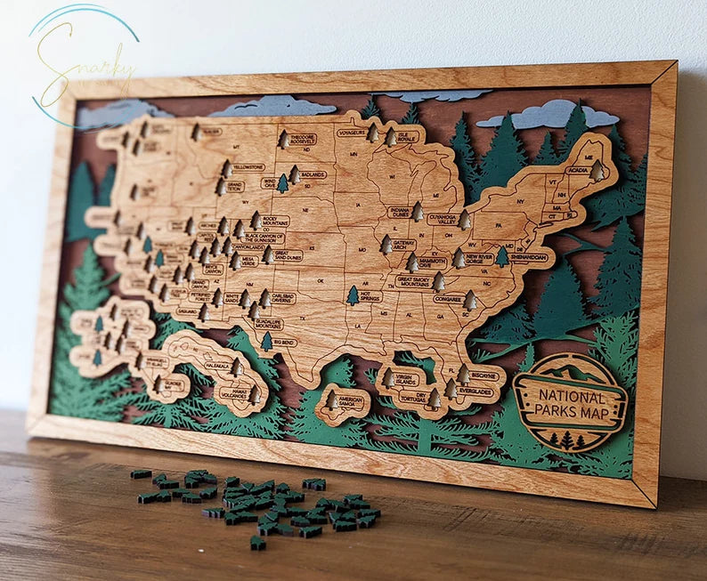 Personalized National Park Map Wooden Checklist Travel With Pins, Gift for Hiker, US Wood Wall Art Home