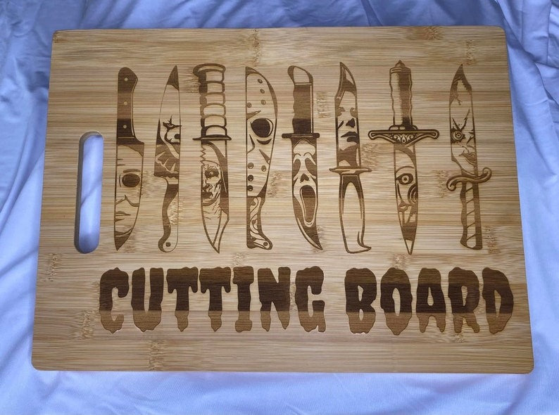 Horror Movie Cutting Board Kitchen Sign, Laser Engraved Cutting Board