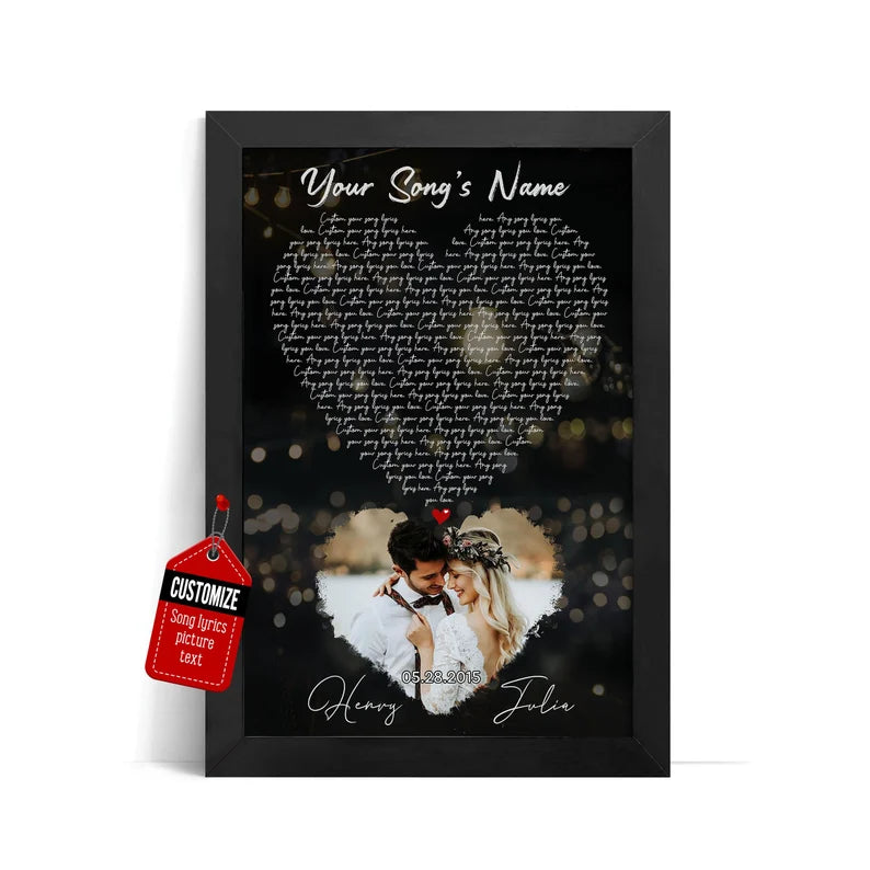 Personalized Heart Lyrics Print Canvas Anniversary Gift First Dance Wedding Song, Engagement Gift Ideas